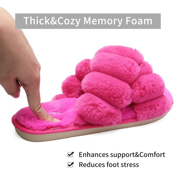 Memory Foam Open Toe Slippers for Women - Fluffy Comfort in Rose Pink, Size 8-9 - Picture 3 of 6